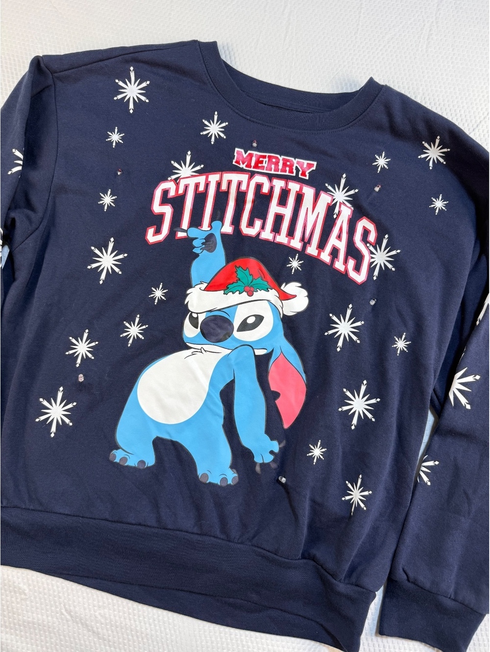 Disney Stitch Merry Stitchmas L Light Up Christmas Sweatshirt Ugly Sweater